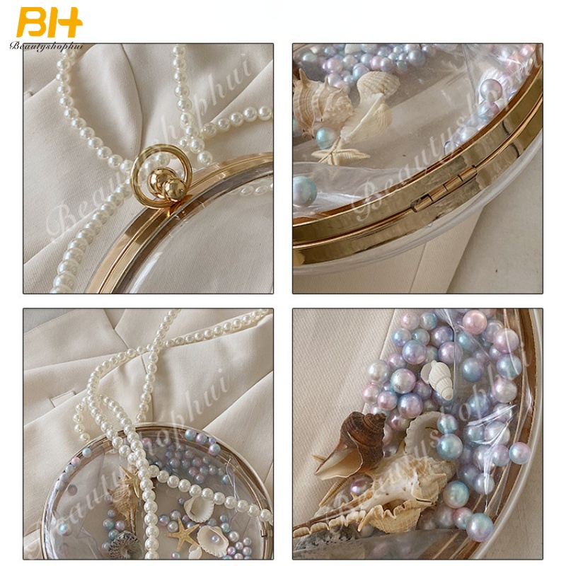 Túi Đeo Chéo Trong Suốt Đính Hạt Ngọc Trai Thời Trang 2022 Cho Nữ