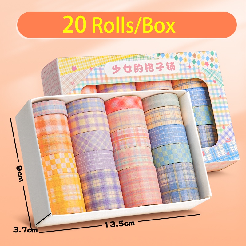 Bộ 20 Cuộn Băng Keo Giấy Washi Họa Tiết Kẻ Sọc Dễ Thương Dùng Trang Trí Sổ Tay