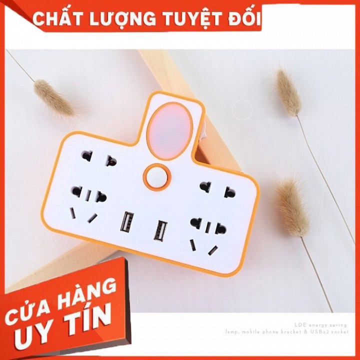 Ổ Cắm Điện Đa Năng Hình Chữ T Phát Sáng Kiêm Đèn Ngủ, Kèm 2 Cổng USB Siêu Tiện Dụng, Bảo Hành 3 Tháng