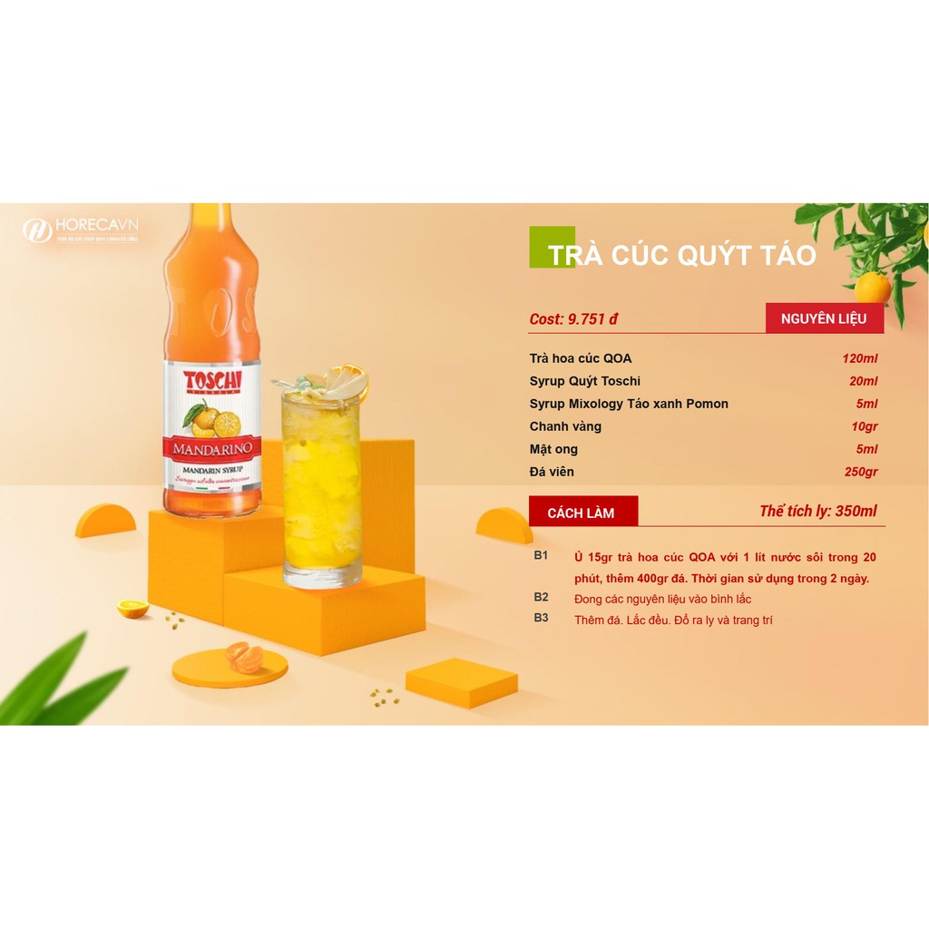 Siro Toschi Quýt 1000ml - Toschi Mandarin Syrup 1000ml [TẶNG CÔNG THỨC]