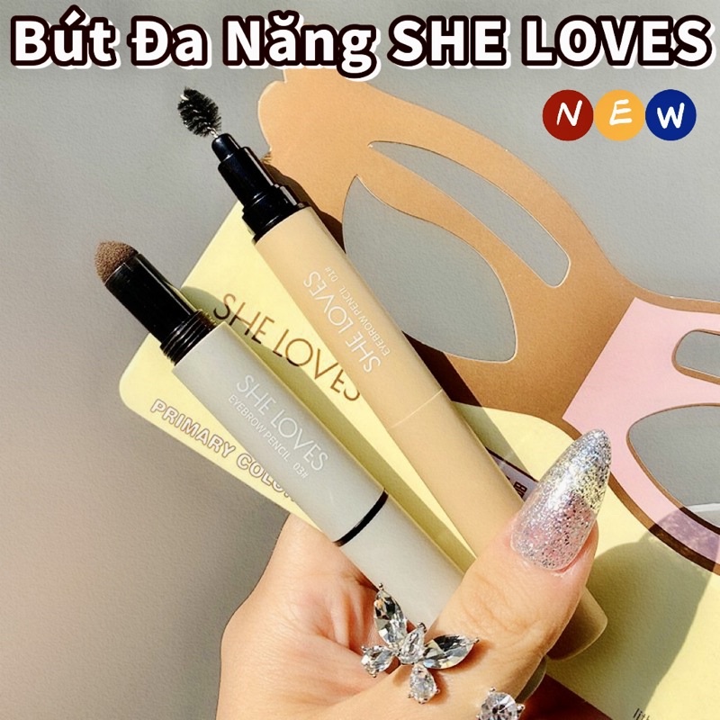 Bút Đa Năng SHE LOVES Tạo Khối Thon Gọn Gương Mặt, Bút Dặm Chân Tóc, Bút Kẻ Mày 2 Đầu EYEBROW PENCIL Kẻ Mày Không Trôi