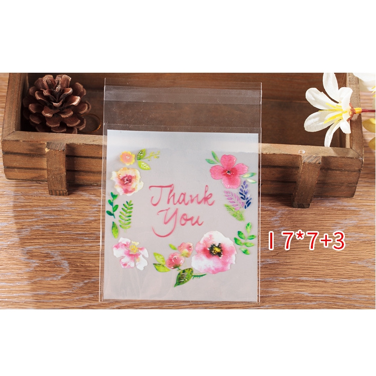 Set 100 Túi Nhựa Đựng Bánh Kẹo Có Keo Dán In Chữ Thank You