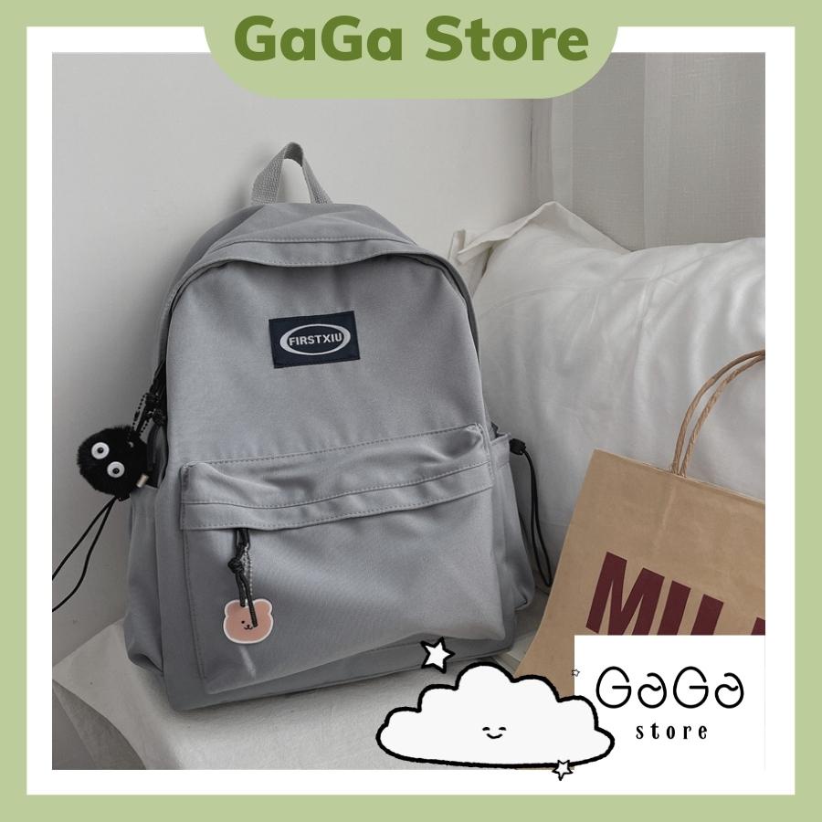 Balo nữ đi học basic, cặp sách trơn ulzzang hàn quốc thêu tem first xiu B224