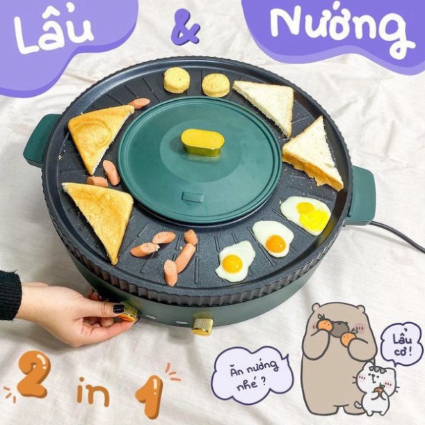[Hàng Cao Cấp - Bảo Hành 12 Tháng] Nồi Lẩu Nướng 2 trong 1 đa năng cao cấp, Bếp Lẩu Nướng 2 trong 1 Đa Năng chống dính