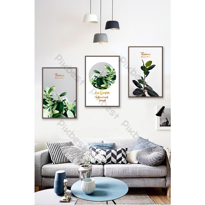 Set 3 tranh Decor trang trí tường Lá Xanh, Cây nhiệt đới Bắc Âu siêu độc