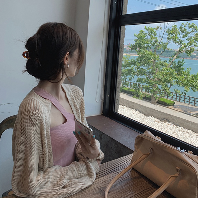 QKOOLE Áo cardigan Dệt Kim Màu Trơn Dáng Rộng Thời Trang