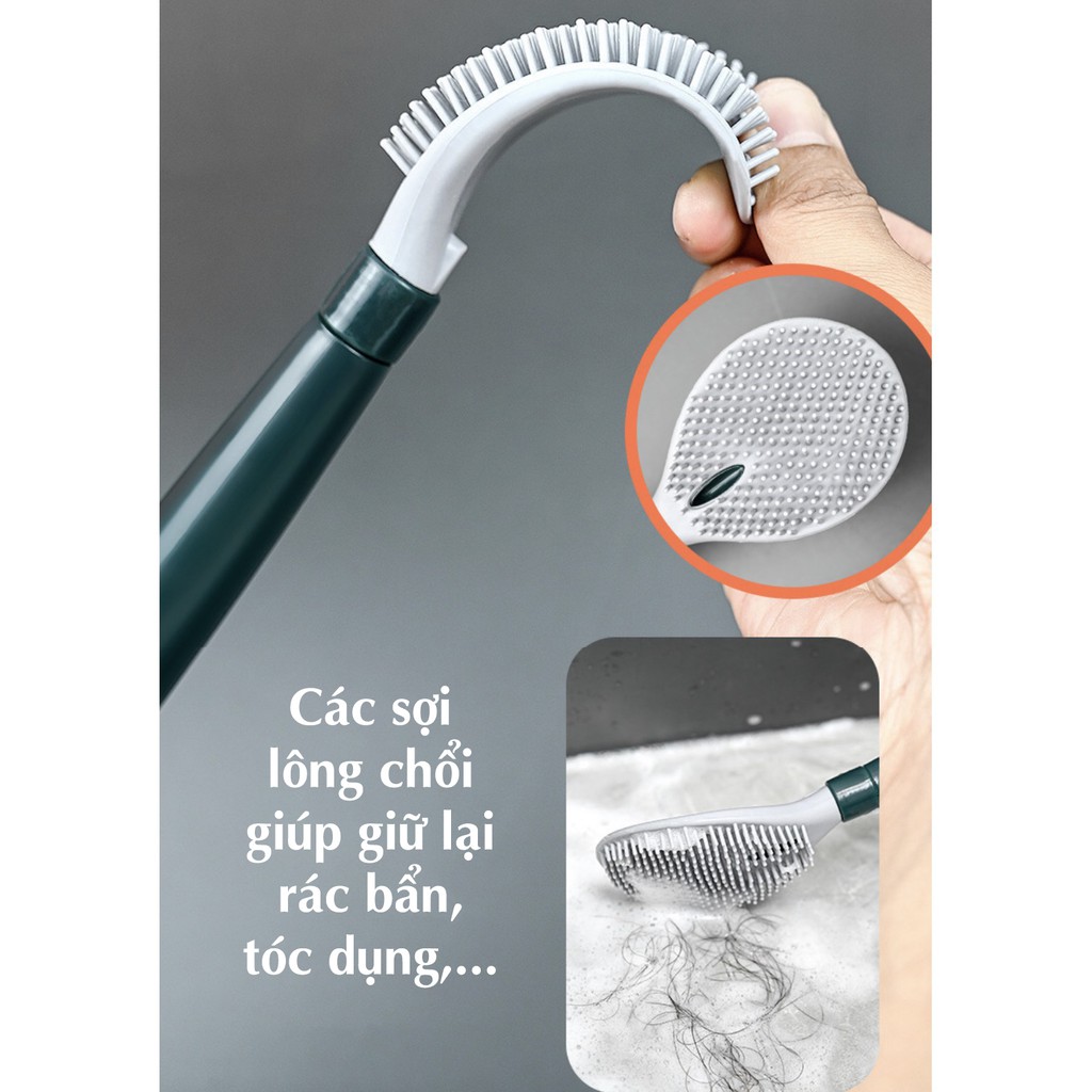 Chổi cọ nhà vệ sinh gắn tường có bình chứa xà phòng chổi cọ toilet silicon cán dài thế hệ mới tiện lợi