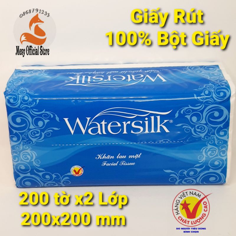 Giấy Rút Watersilk Khăn Lau Mặt 200 Tờ 2 Lớp Giấy Thếp Mềm Min