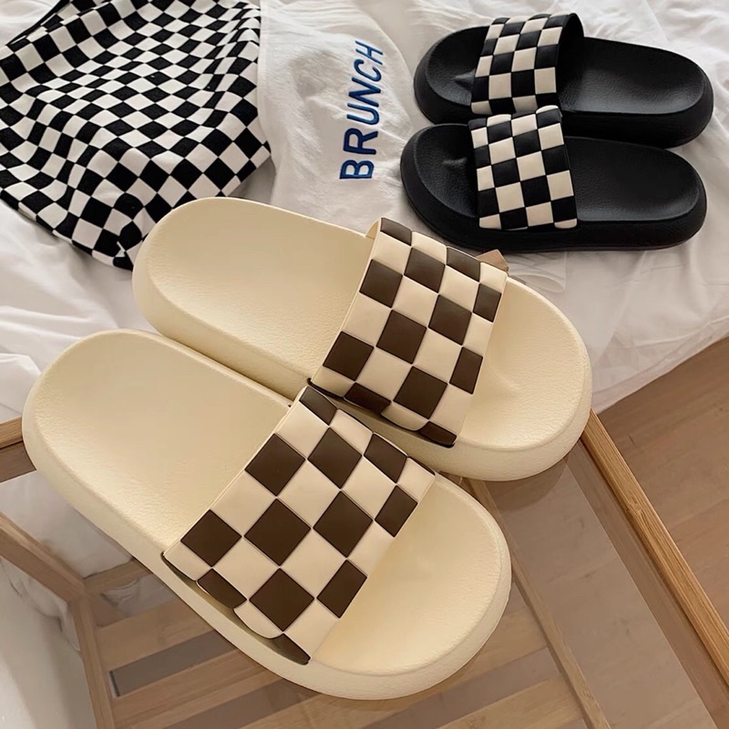 DÉP ĐẾ CAO/ DÉP ĐÔI HOẠ TIẾT KẺ CARO UNISEX ÊM CHÂN