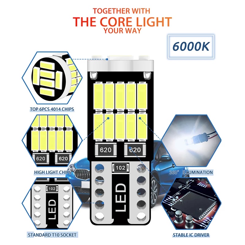 1 Đèn Led Canbus W5W 168 6000K Ánh Sáng Trắng T10 Cho Xe Hơi