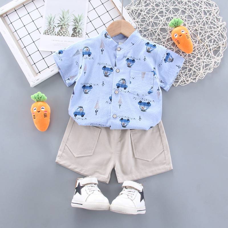 Bộ áo sơ mi ngắn tay + Quần short thời trang hè cho bé trai 0-5 tuổi