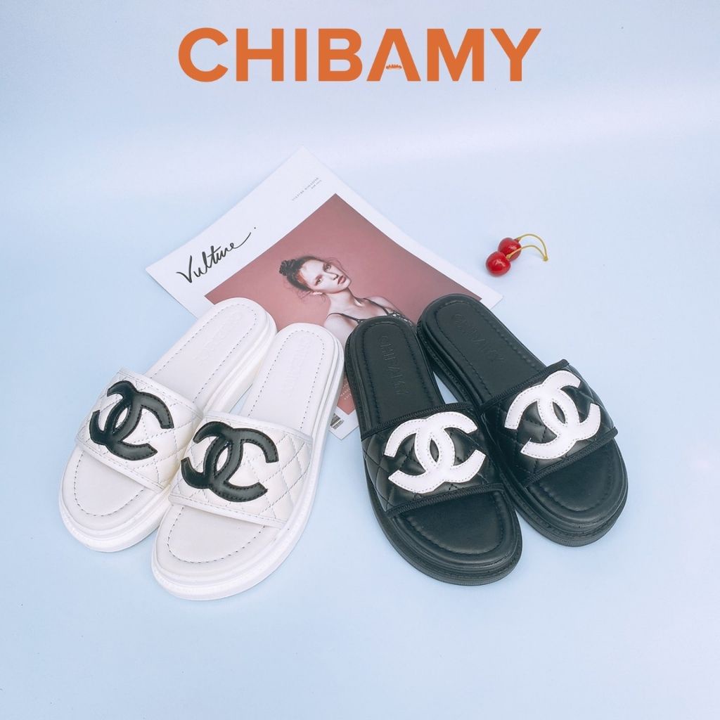 Dép quai ngang nữ chữ CN đế bánh mì cao 3 phân, Dép lê nữ CHiBAMY chất da siêu êm