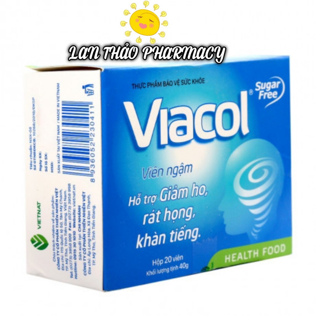 Viên ngậm Viacol không đường hộp 20 viên hỗ trợ giảm ho rát họng hiệu quả