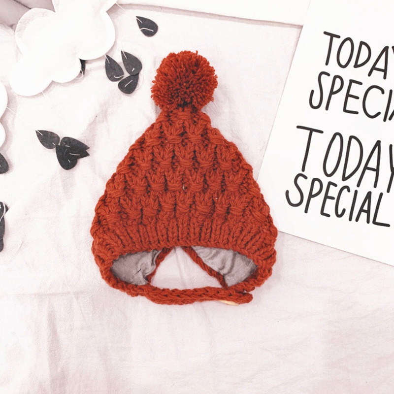 Mũ Beanie Dệt Kim Bảo Vệ Tai Phối Bóng Lông Màu Trơn Giữ Ấm Mùa Đông Dành Cho Bé Trai Gái