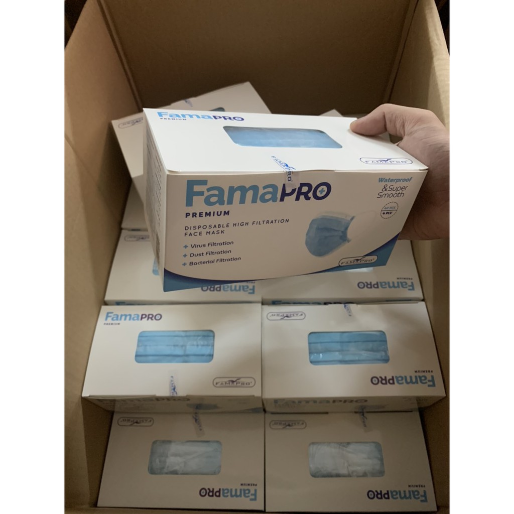 [Hàng hạt rẻ][Hàng xuất khẩu] Khẩu trang y tế cao cấp 4 lớp kháng khuẩn 99% Famapro Premium Châu Âu ( 40 cái/ hộp )