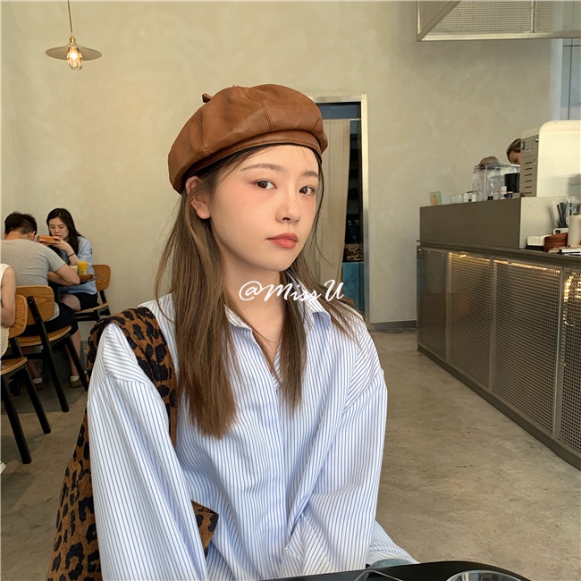 Mũ Beret chất liệu da cao cấp thời trang mùa thu đông theo phong cách hàn quốc
