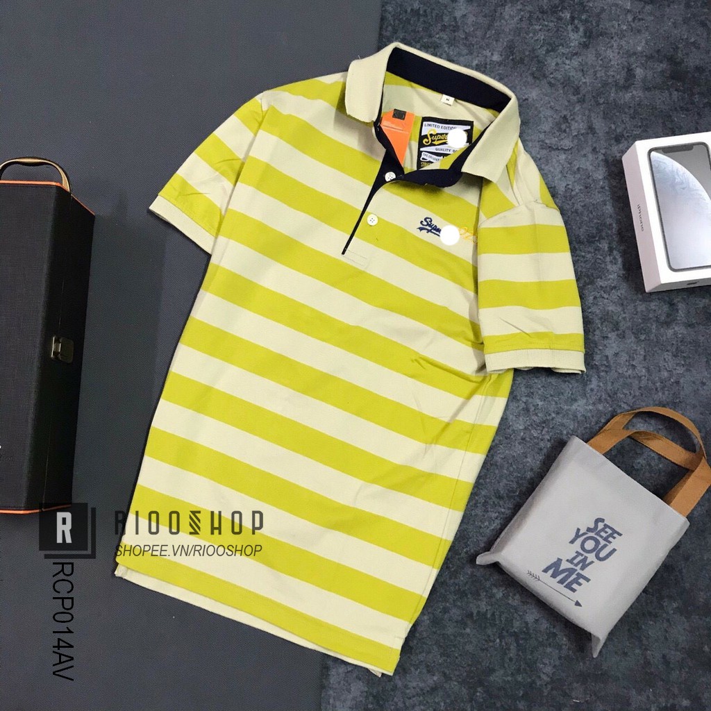 Áo thun nam trung niên có cổ lẻ sọc ngang cao cấp SUPER cực đẹp RCP014AV - áo polo nam rộng Riooshop | BigBuy360 - bigbuy360.vn