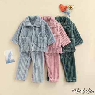 Bộ đồ ngủ 2 món gồm áo tay dài cài nút + quần dài vải lông cừu san hô cho bé gái 18 tháng - 7 tuổi
