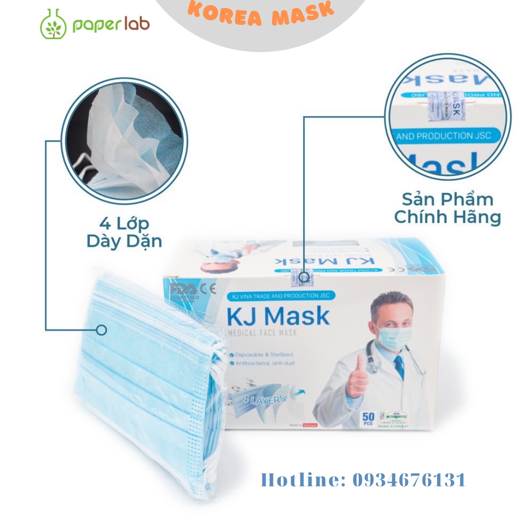 Khẩu trang y tế KJMASK chính hãng, Tiêu Chuẩn TYPE IIR Kháng Khuẩn màu xanh, trắng hộp 50 chiếc