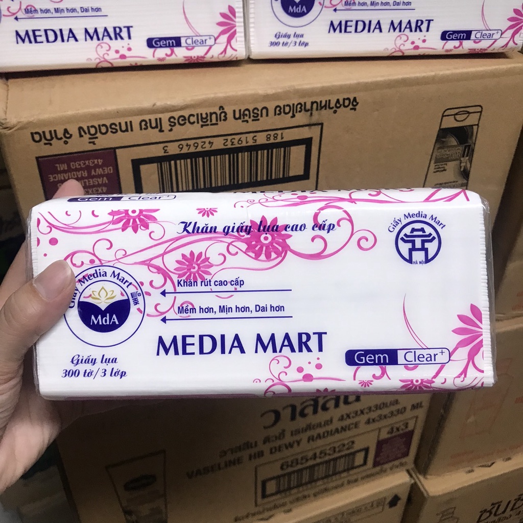 KHĂN GIẤY RÚT 3 LỚP MEDIA MART 300 TỜ 250G/GÓI