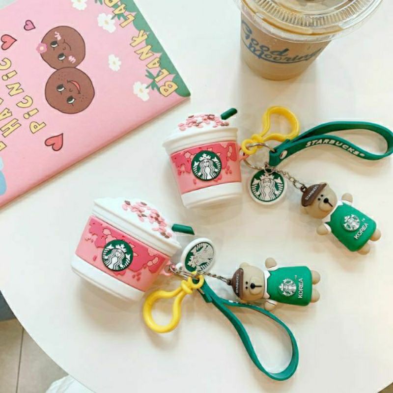 (Order 10 ngày) Case bảo vệ Airpods Pro/1/2 cốc cà phê starbucks frappuccino sakura mẫu 2 kèm móc khóa