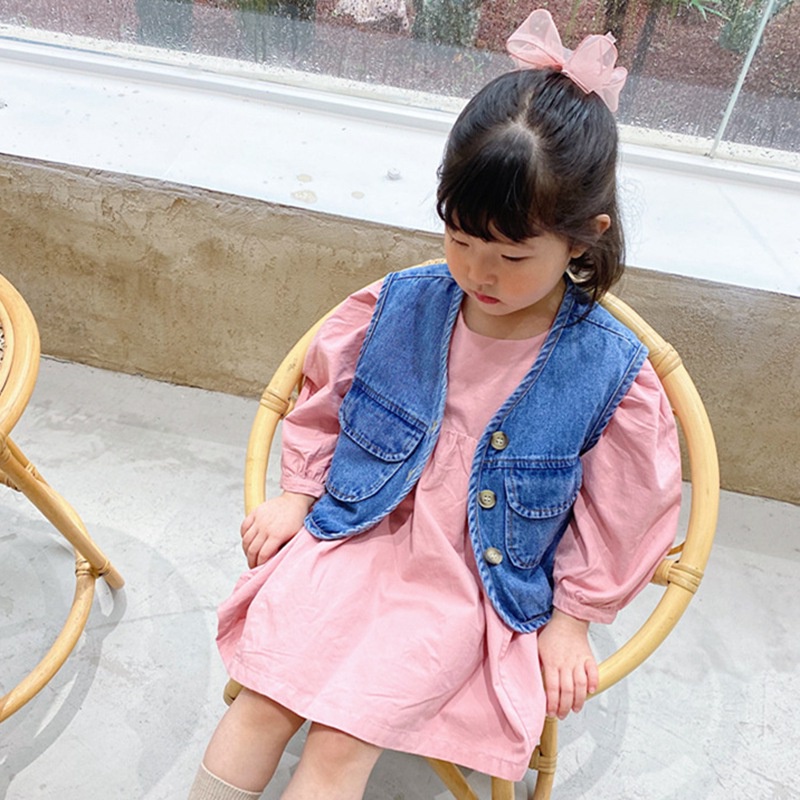 Áo khoác gile denim không tay phong cách Hàn Quốc thời trang cho bé trai và bé gái