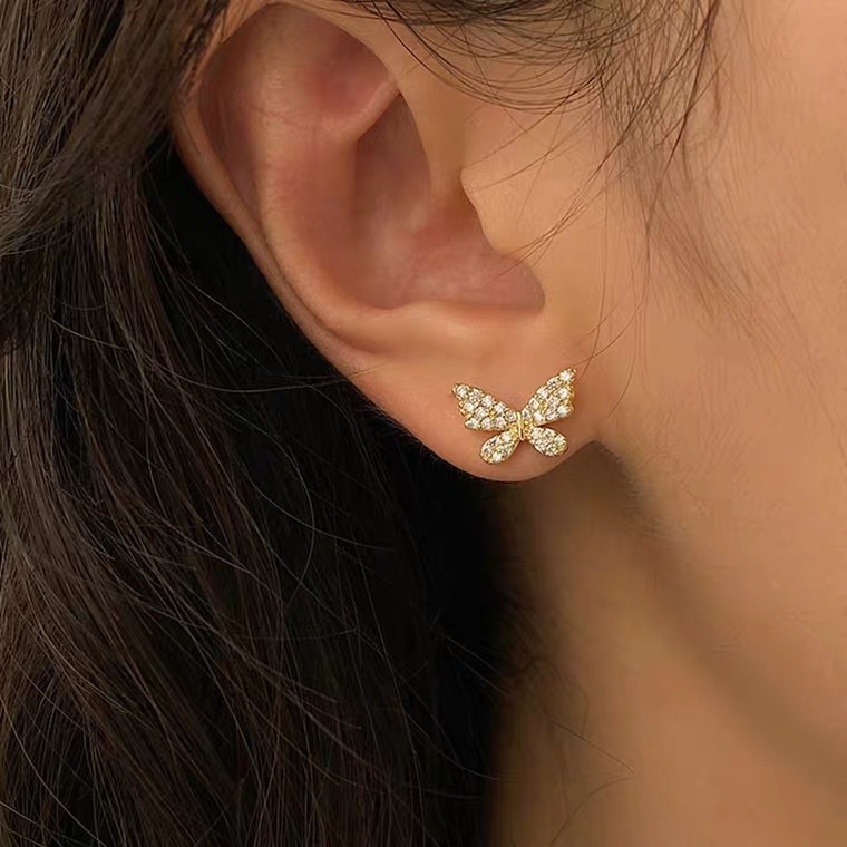Bông tai hình bướm bằng kim loại thanh lịch thời trang Hàn Quốc cho nữ
