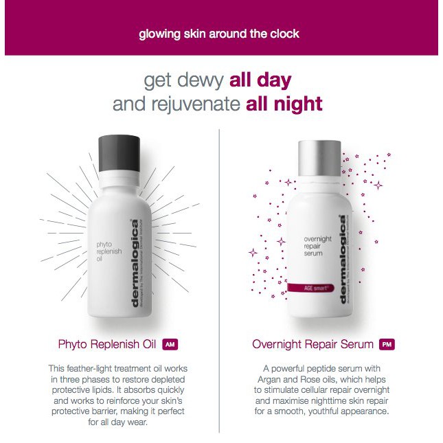 Bộ Đôi Dermalogica Tinh Chất Dầu Dưỡng - Phyto Replenish Oil - Overnight Repair Serum - Set Kit Dewy Skin