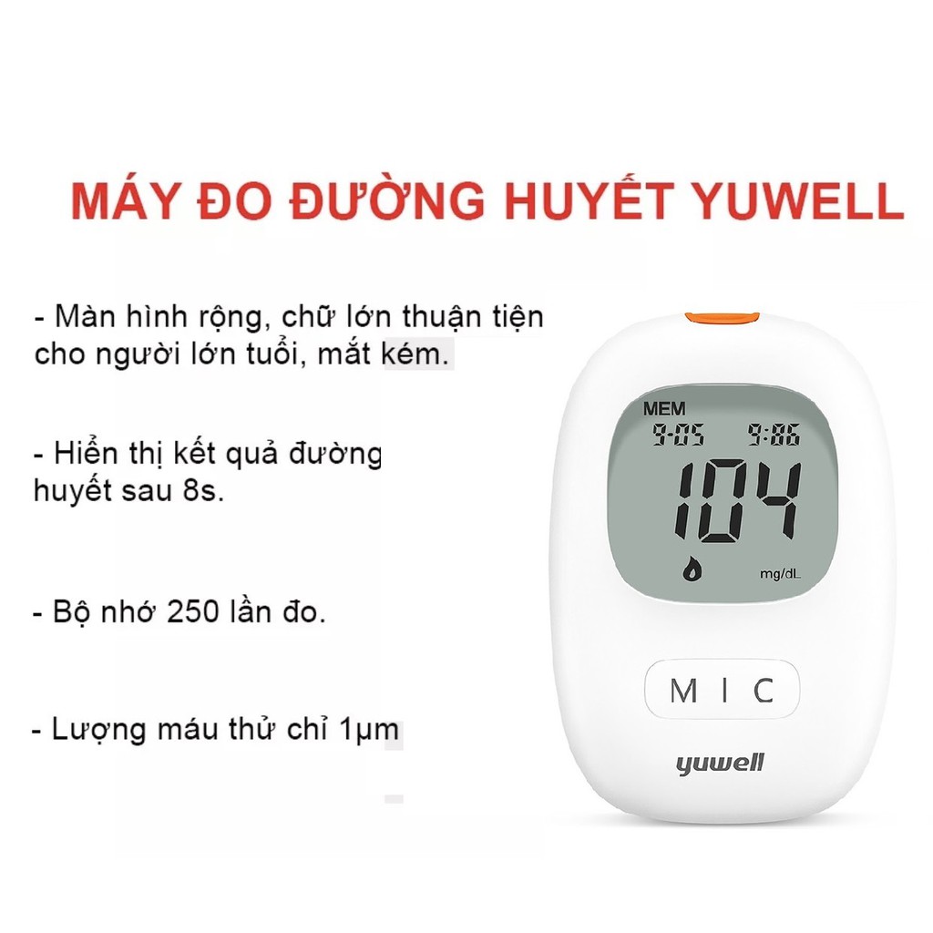 Máy đo đường huyết YUWELL Accusure 710 tặng kèm theo 10 kim lấy máu và 10 que thử đường huyết chính hãng
