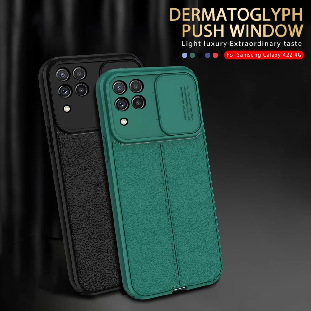 Ốp điện thoại da có nắp trượt bảo vệ camera sang trọng cho Samsung Galaxy A22 A32 A52 A72 M32 A02 S A03S