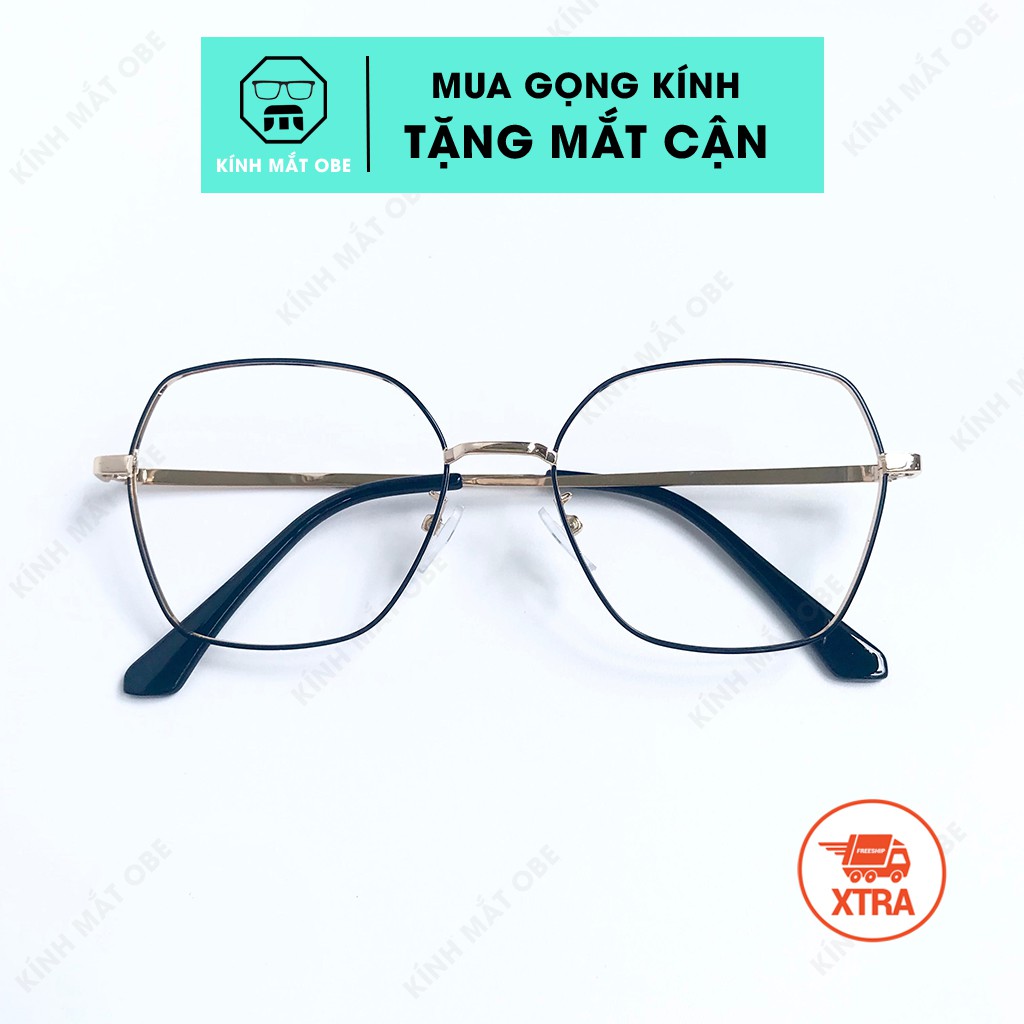 Gọng kính nam nữ OBE mắt vuông gọng kim loại thanh mảnh thời trang kính giả cận 9004