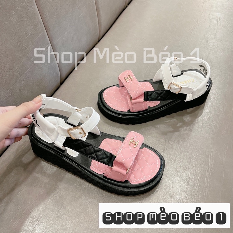 Sandal thể thao cn quai dán ngang phối màu đế cao fullbox