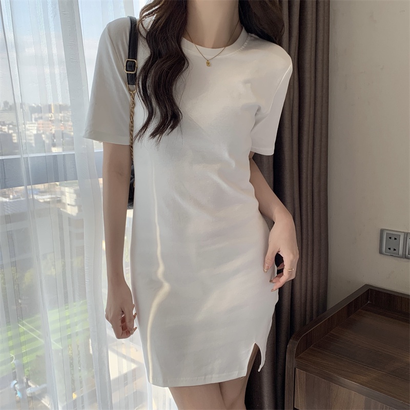 SUXI Đầm Midi Dáng Ôm Ngắn Màu Trơn Thời Trang Mùa Hè Hàng Mới Phong Cách Hàn Quốc