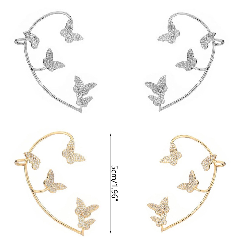 Khuyên Kẹp Vành Tai Hình Bướm Đính Đá Zircon Lấp Lánh