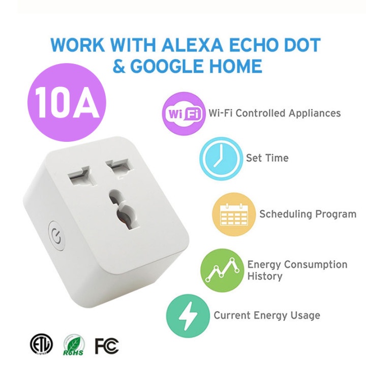 Ổ cắm Tuya Wifi di động- hỗ trợ Google/Alexa - điều khiển từ xa qua điện thoại, hẹn giờ, bật tắt.
