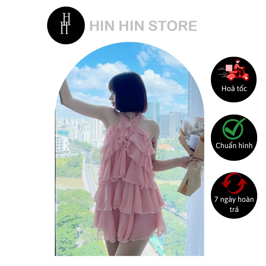 Đầm babydoll yếm tầng màu hồng HDT272 Hỉn Hỉn Store