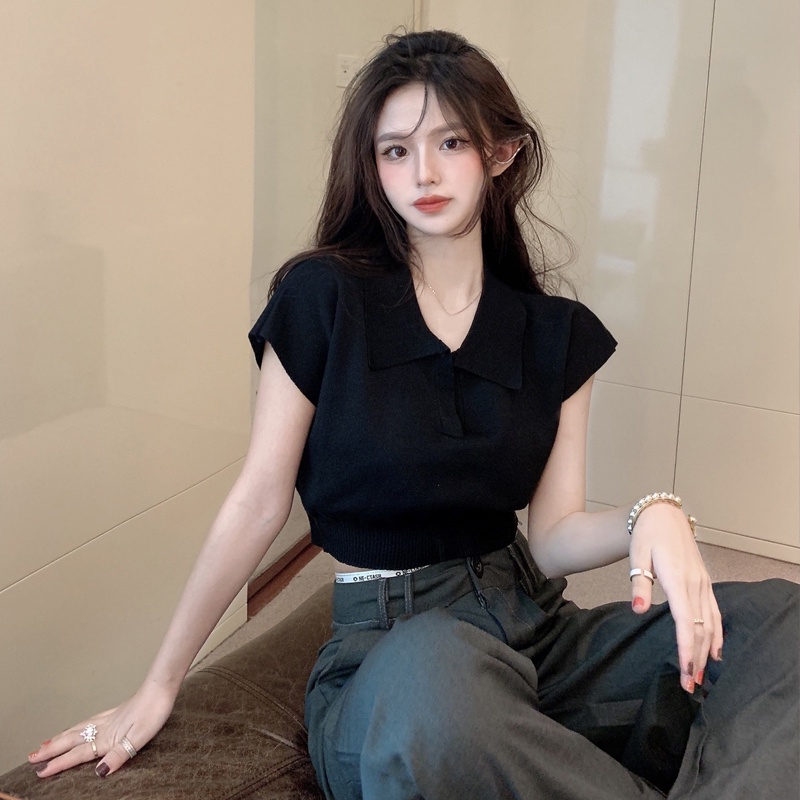 Áo thun polo NZN dệt kim tay ngắn dáng rộng thời trang mùa thu mới dành cho nữ