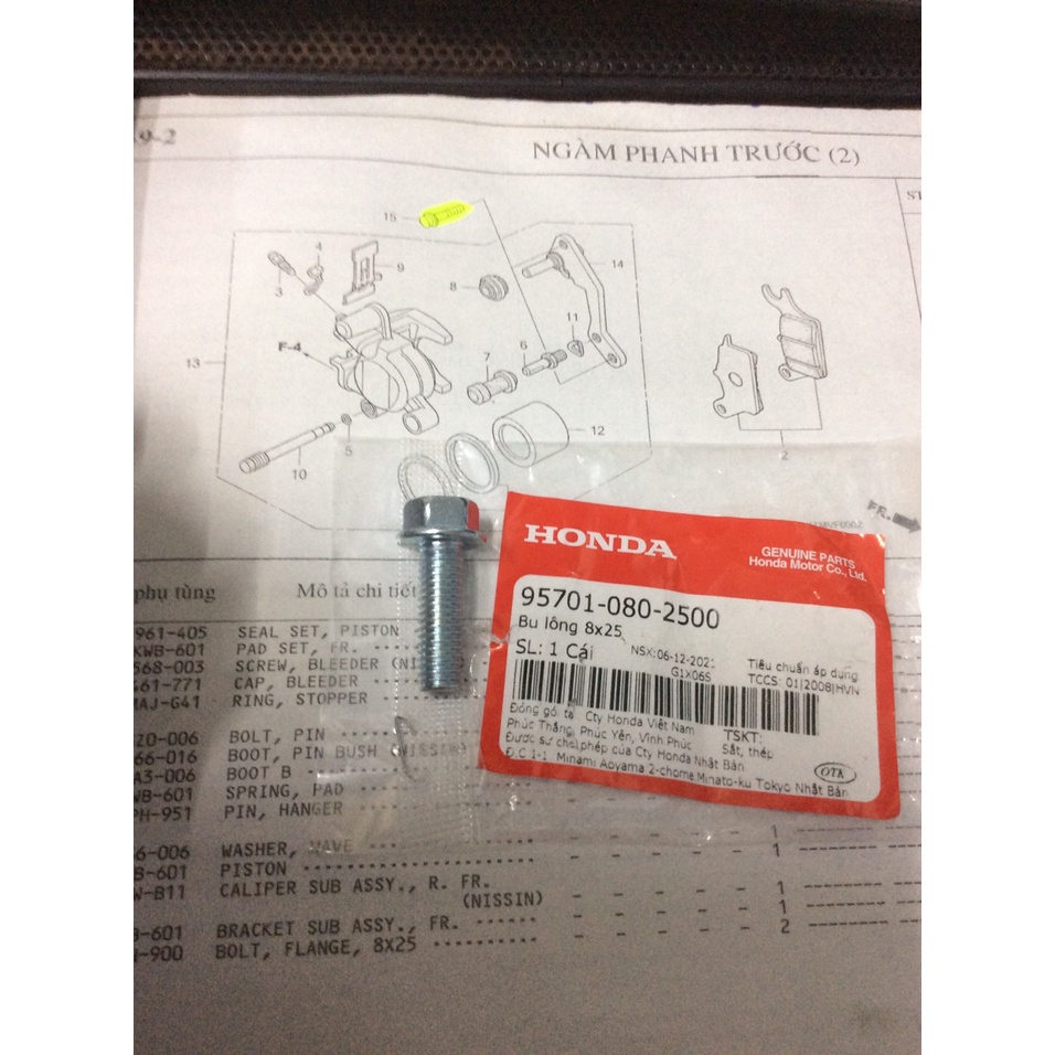 Ốc bắt heo dầu trước Honda 8ly25