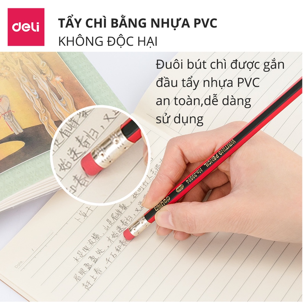 [Mã LIFEDE1111 giảm 50K đơn 99K] Bút chì lục giác Deli - bút chì gỗ - loại 2B/HB - 10 chiếc/hộp - 33158 / 33159