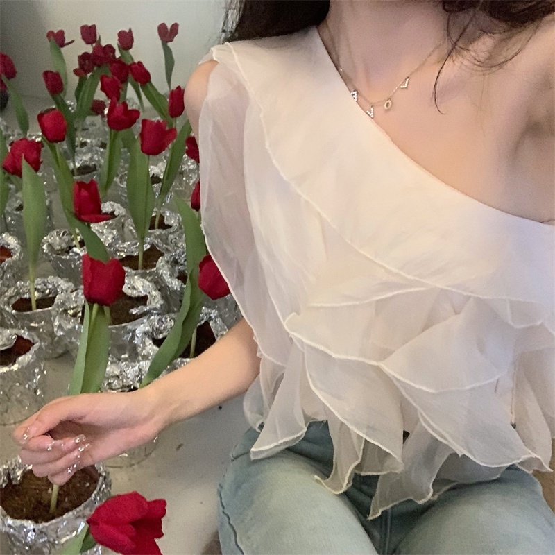Áo Kiểu Chất Chiffon Trễ Vai Thiết Kế Độc Đáo