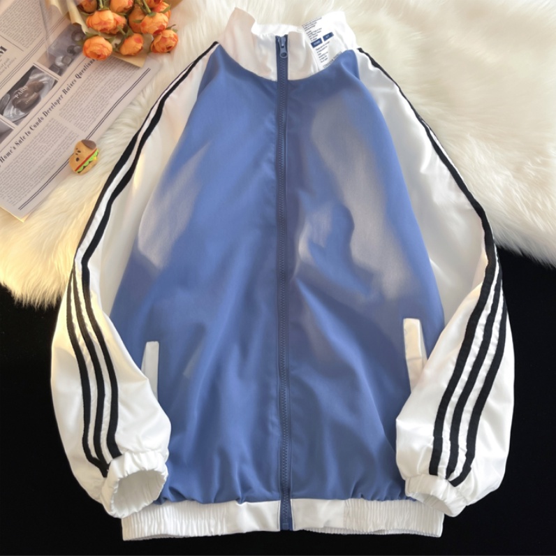 Áo khoác bóng chày tay dài in chữ thời trang dành cho nam áo khoát chống nắng nam Ba sọc màu áo khoác giản dị