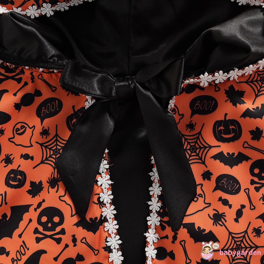 Bộ đầm cổ tròn không tay in chữ + áo choàng hóa trang halloween dành cho bé gái 18 tháng - 5 tuổi