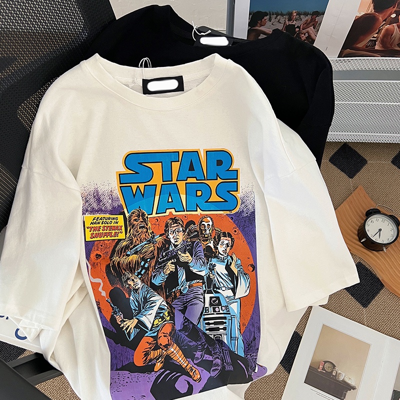 SUXI Áo Thun Ngắn Tay Dáng Rộng In Họa Tiết Retro Cá Tính Dễ Phối Đồ Cho Nữ