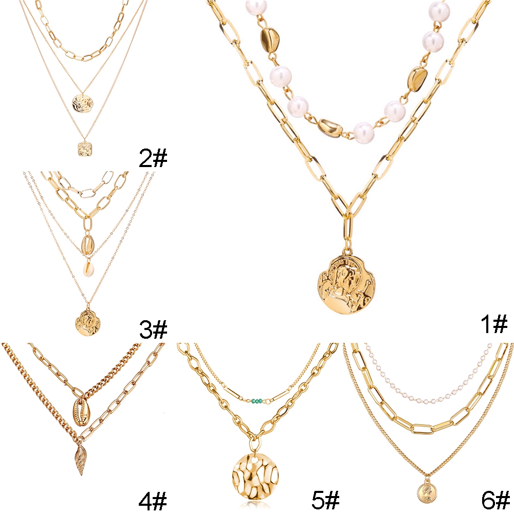 Dây Chuyền Nhiều Lớp Phối Mặt Vỏ Sò/Ngọc Trai Nhân Tạo Độc Đáo Thời Trang Cho Nữ