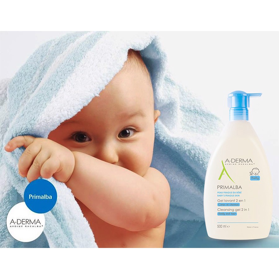 SỮA TẮM GỘI ADERMA DỊU DÀNG CHO TÓC VÀ CƠ THỂ BÉ CỦA PHÁP - 500ML