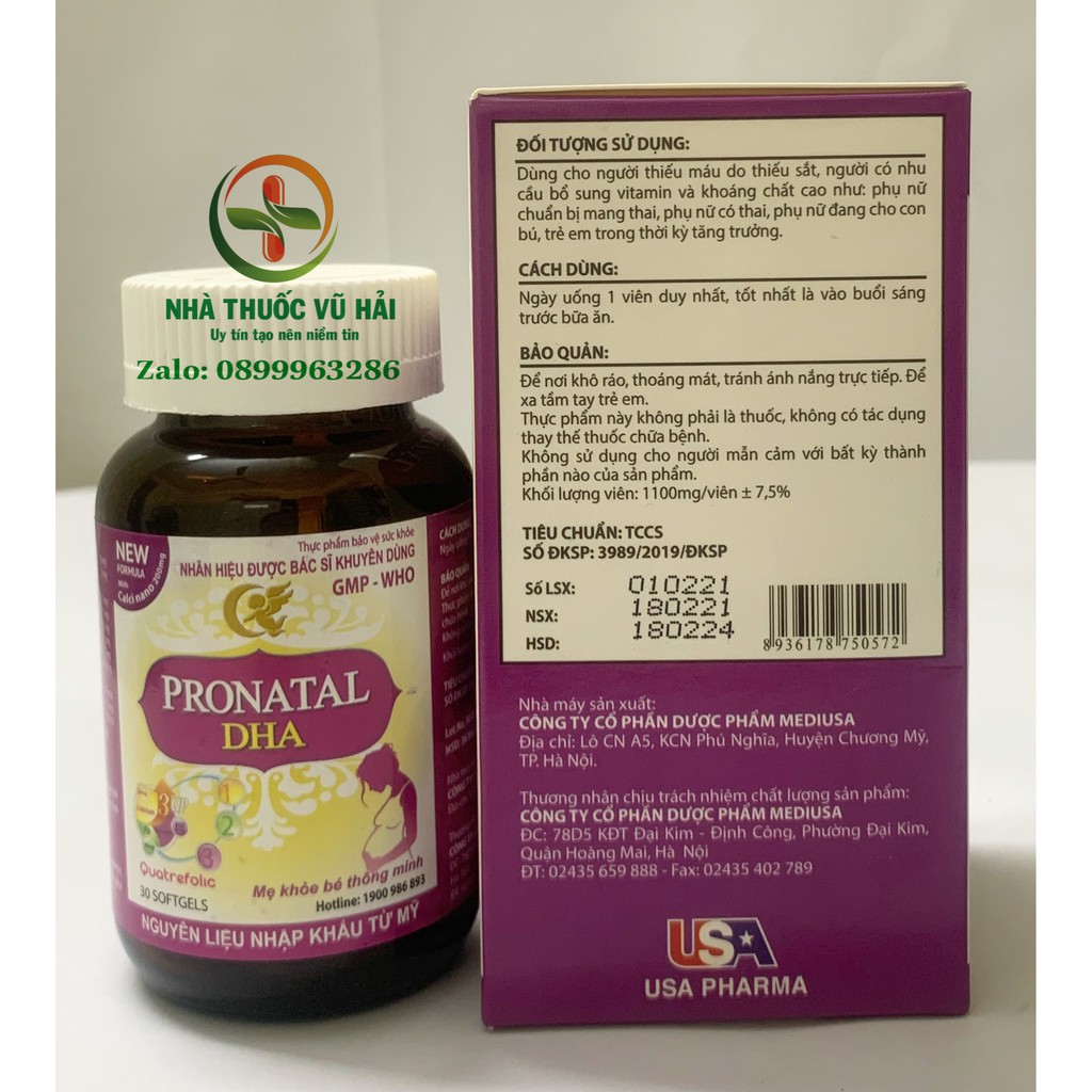 PRONATAL DHA Bổ sung sắt, acid folic, vitamin cho mọi phụ nữ mang thai và cho con bú .