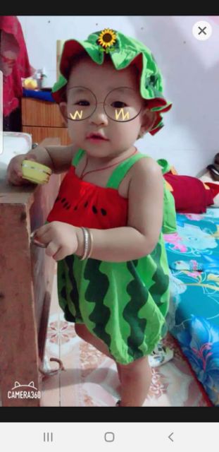 Bộ body bí đỏ, dưa hấu cho bé trai bé gái kèm mũ