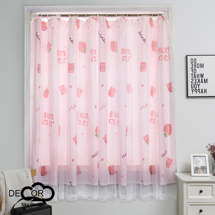 [Tặng thanh treo] Rèm cửa sổ chống nắng màu hồng Sky Decor - Rèm cửa 2 lớp, không cần khoan