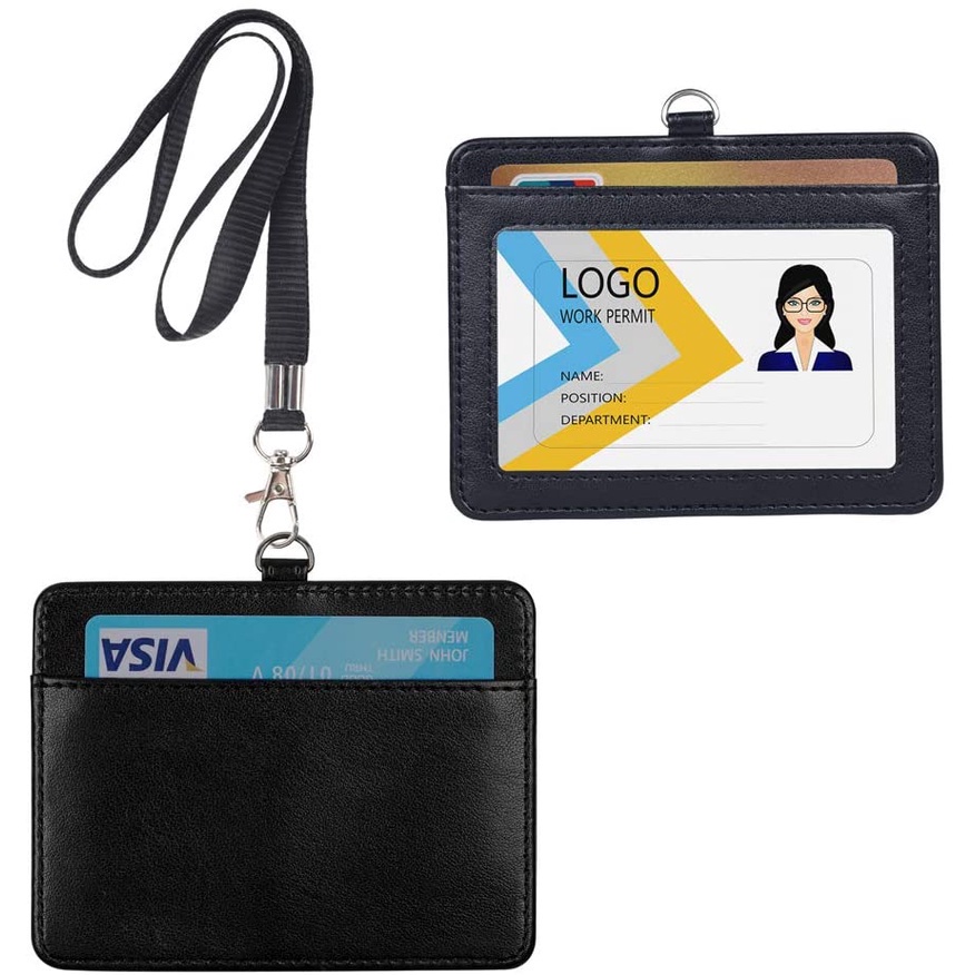 1 Dây Đeo Thẻ ID Bằng Da PU Có Thể Tháo Rời