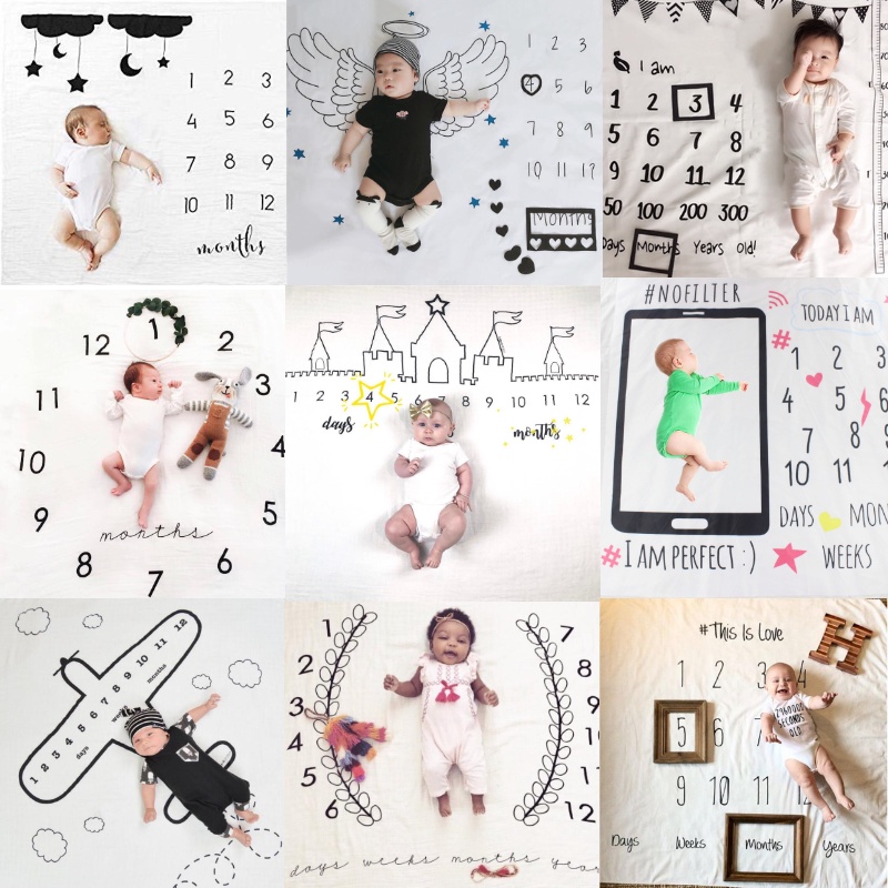 Tấm Thảm Trải Chụp Hình Đánh Dấu Cột Mốc Phát Triển Theo Tháng Dành Cho Bé Sơ Sinh